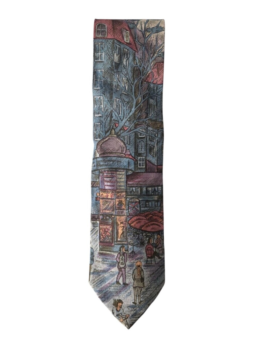 SECOURS Authentic Vintage Paris French Scenary Silk Necktie Made In Italy NWOT